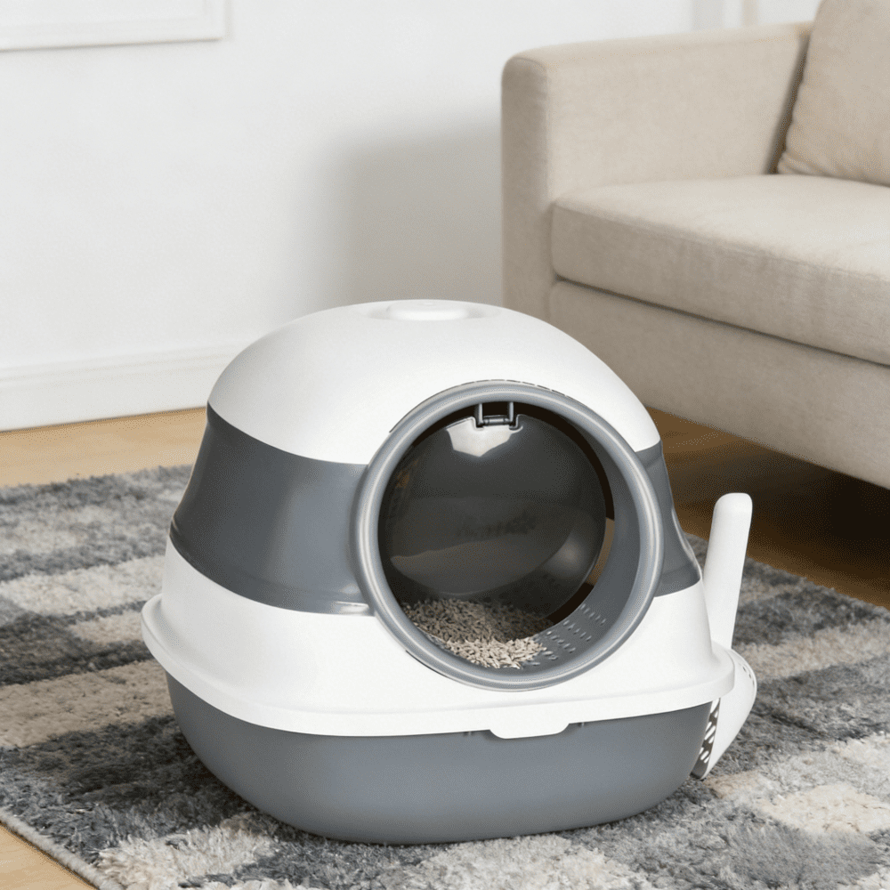 Riwcyla Foldable Enclosed Cat Litter Box with Deodorizer & Scoop, Anti-Tracking Grate, Large Space Kitty Litter Box for Indoor Adult Cats Multi-Cat