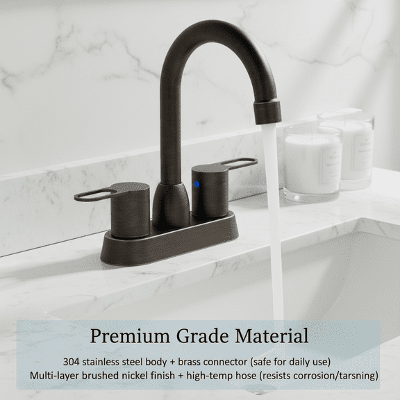 Riwcyla Modern Oil Rubbed Bronze Bathroom Sink Faucet, Dual 2-Handle Deck Mount High Arc Curved Spout Stainless Steel Handle Vanity Faucet for Bath Sink