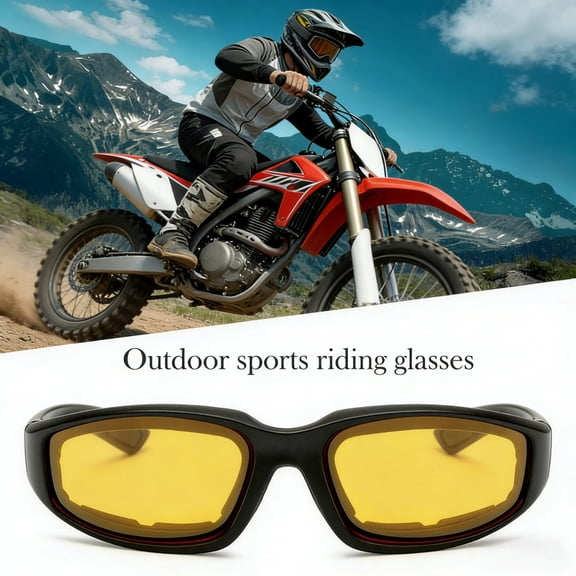 Riwcyla Motorcycle Windproof Riding Glasses with Yellow Lens, Foam Padded Eye Protection for Cycling & Outdoor Sports