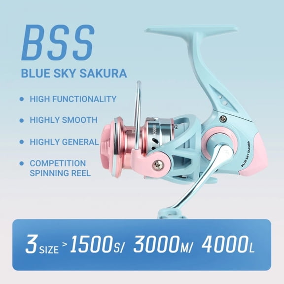Riwcyla Spinning Reel ,Stunning Blue-Pink Design, 5.2:1 Gear Ratio 7KG Max Drag Metal Spool Rocker Arm Fishing Reel ,Premium Performance for Female Anglers
