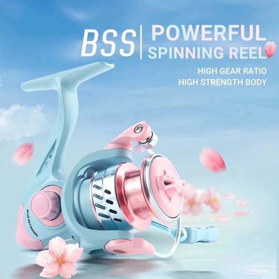 Riwcyla Spinning Reel ,Stunning Blue-Pink Design, 5.2:1 Gear Ratio 7KG Max Drag Metal Spool Rocker Arm Fishing Reel ,Premium Performance for Female Anglers