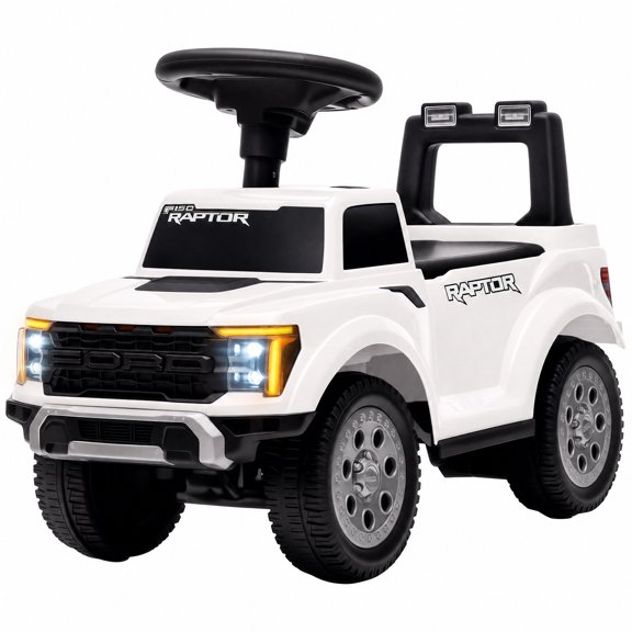 Riwcyla Toddler Push Car with Headlights, Foot to Floor Ride On Toy with Horn and Engine Start Sound, Kids Ride On Car with Hidden Under Seat Storage, Anti-Tip Support, 55 lbs, 18-36 Months, White