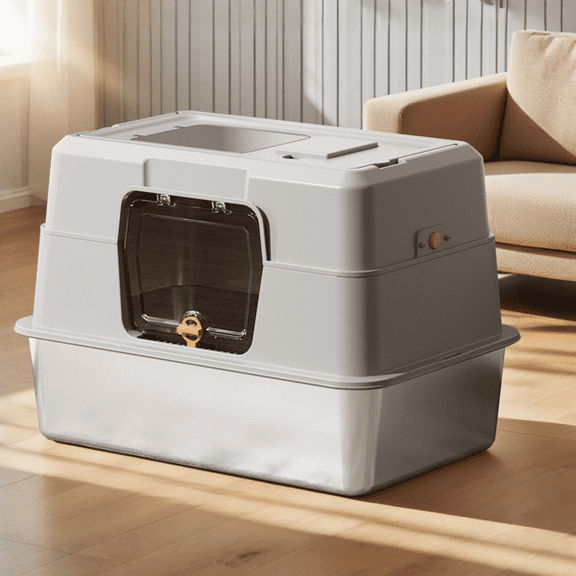 Riwcyla stainless steel cat litter box, enclosed hooded cat toilet, dual access cat litter box, anti-splash litter container, odor resistant cat box, large cat litter box easy clean steel base