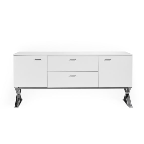 Rix Sideboard Buffet Console, 2 Door, X Chrome Legs, White 69 Inch