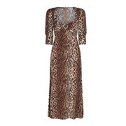 Rixo Animal Print Midi Dress With Fitted Bodice And Unique Ring Detail Womens