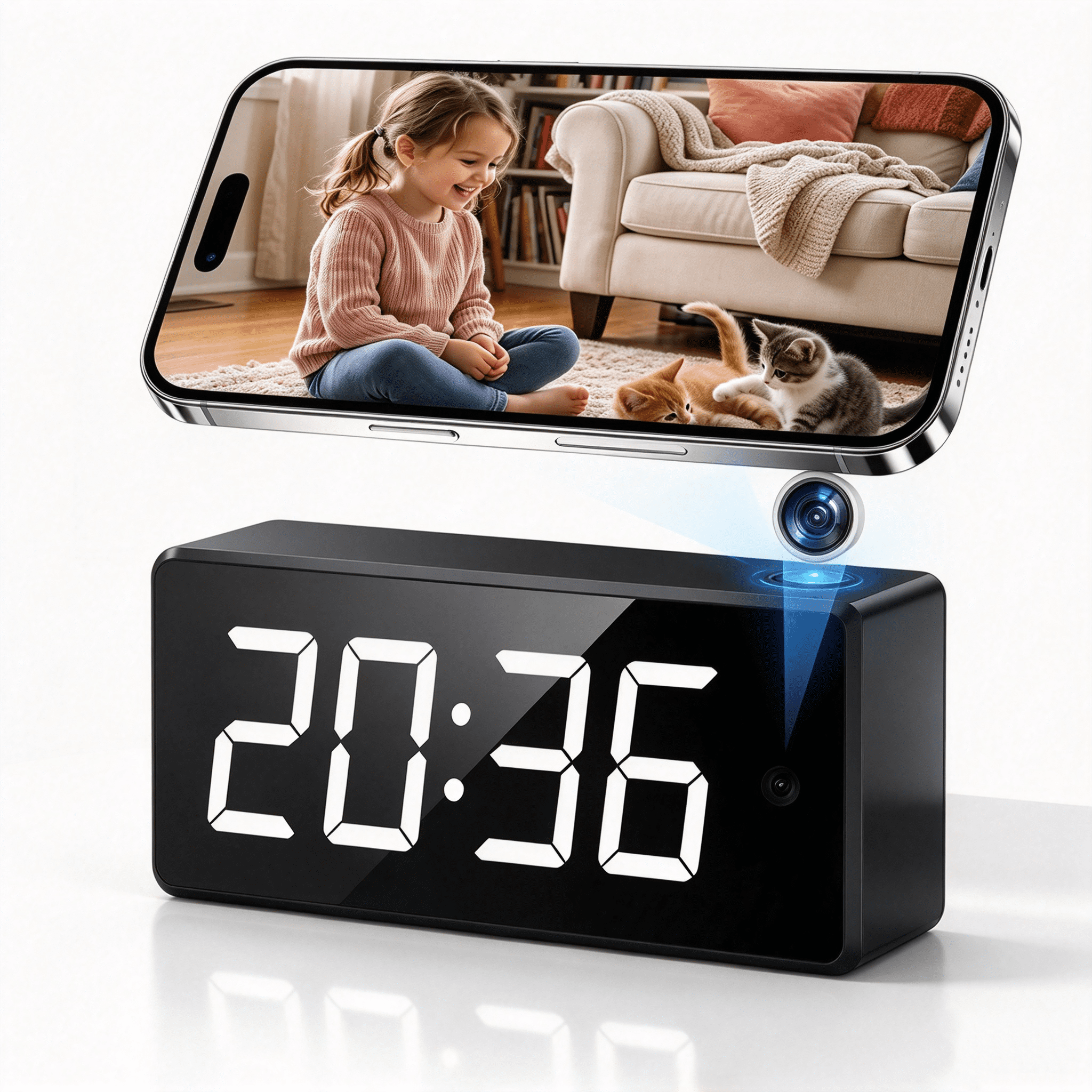 Rixvaxt 4K Camera Clock for Home Monitoring, WiFi Indoor Camera with ...