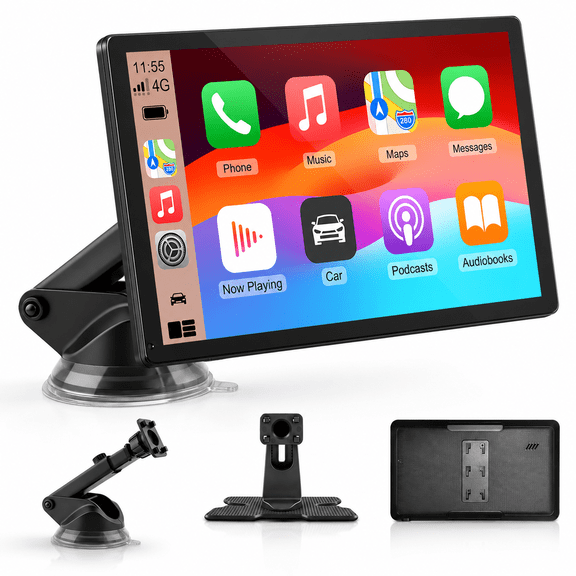 Rixvaxt 9 Inch CarPlay Screen for Car, Wireless Apple CarPlay & Android Auto, Portable Touchscreen Car Stereo with Bluetooth, FM, Mirror Link, Voice Control, GPS Navigation & Hands-Free Calling