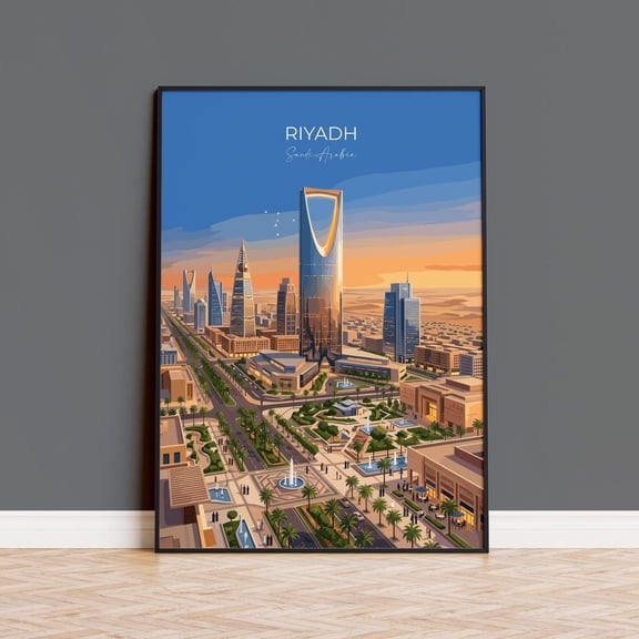 Riyadh Saudi Arabia Travel Print Riyadh Skyline Wall Art Modern Desert City Poster Arabian Architecture Vintage Style Middle East Decor