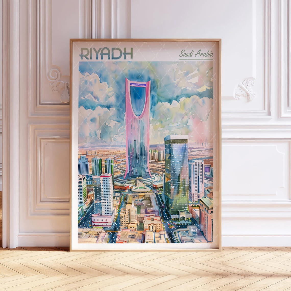 Riyadh Saudi Arabia Wall Art Print, Pastel Middle Eastern City Skyline ...
