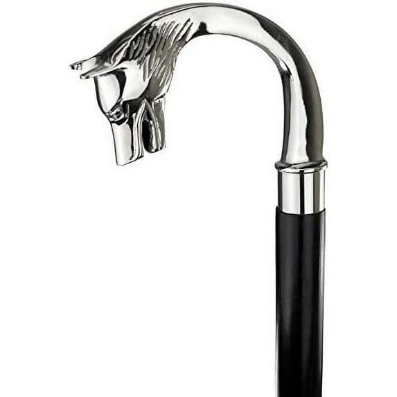 Riylox Wolf Head Brass Handle Walking Stick Design Vintage Victorian Walking Stick, Silver