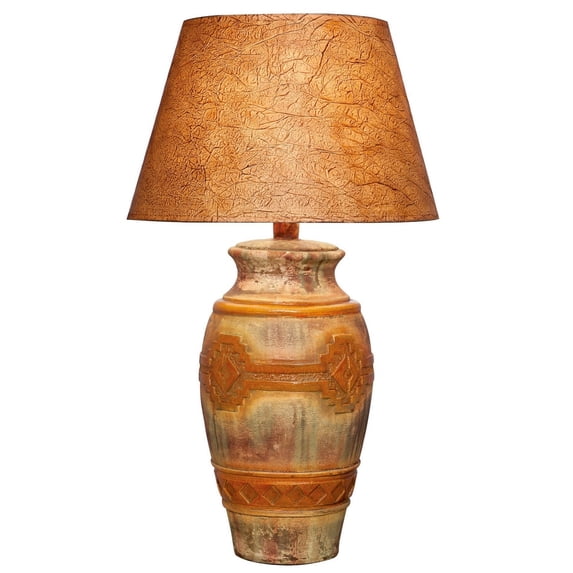 Riza 29 Inch Urn Table Lamp Carved Trellis Cut Rich Oak Brown Hydrocal - Saltoro Sherpi