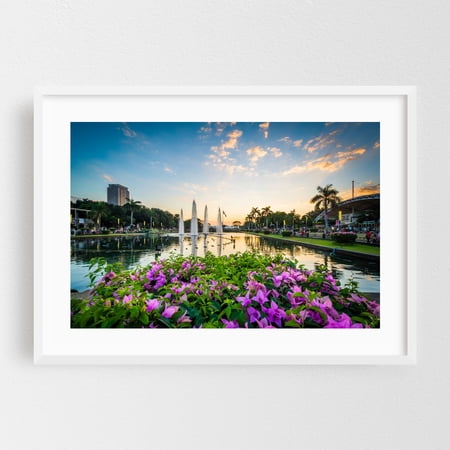 Rizal Park - Manila Philippines Photography Scenic Landscape Tropical Floral Sunset Palm Tree Water White Framed Wall Art Print 5 x 7 inches