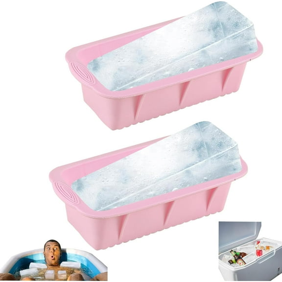 Rizulfey 2Pack Extra Large Cube Silicone Molds for Ice Bath and Pod, Reusable 2.2 lbs inch  Ice Tray for Cooler (Pink)
