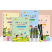 Rizulfey Large Magic Practice Copybook, Reusable Grooved Handwriting Workbooks for 3-8 Kidss School Supplies4Books with Capybara Bag