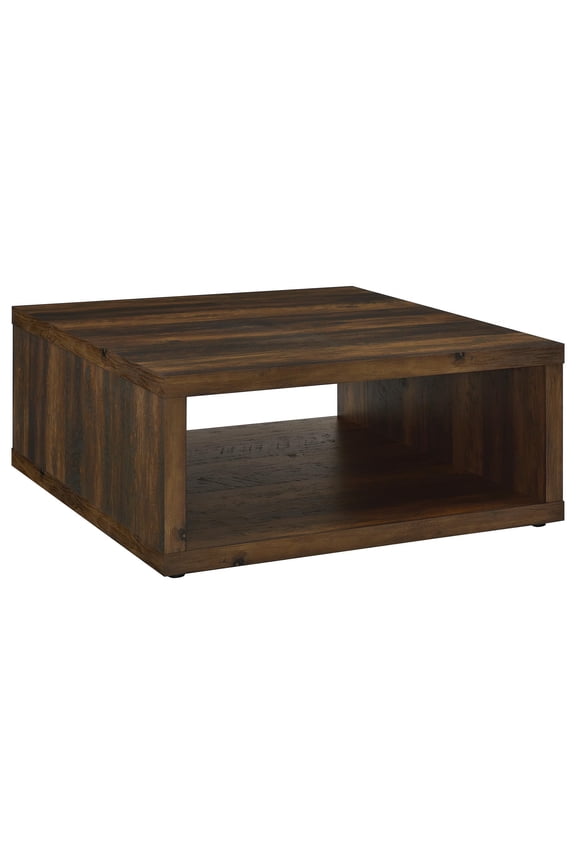 Rizz Coffee Table, Square Cube Design Open Shelf, 36 Inch Dark Brown