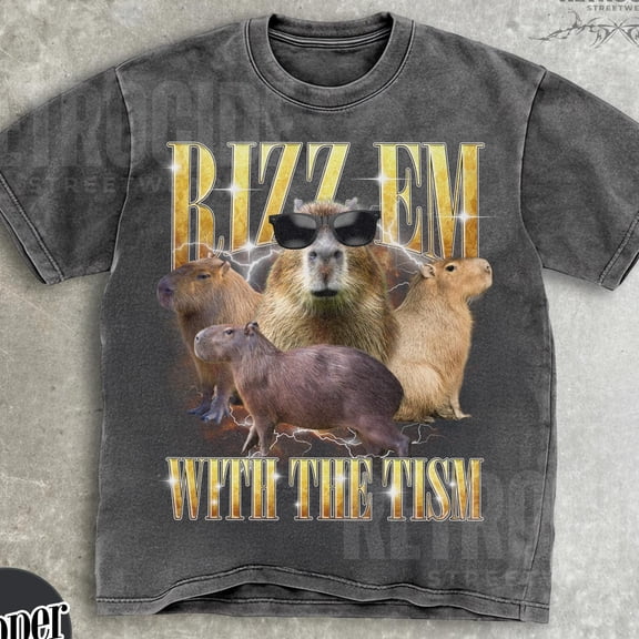 Rizz Em With The Tism Capybara Graphic Shirt Retro 90s Capybara Rizz TShirt Autism Awarene
