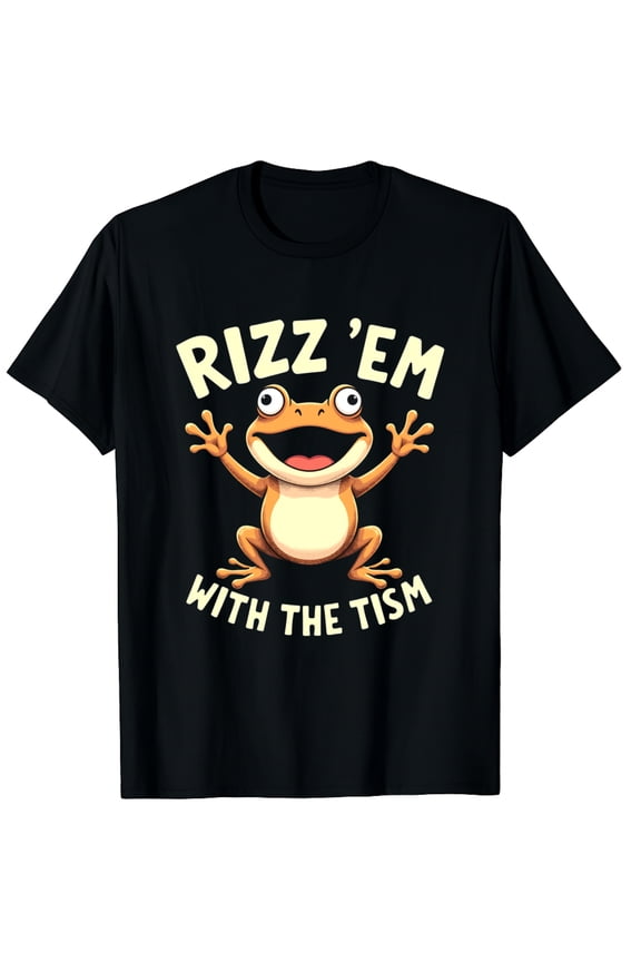 Rizz Em With The Tism Funny Frog Meme Autism Graphic Crew Neck Short Sleeve T-Shirts (Men's, Women's)