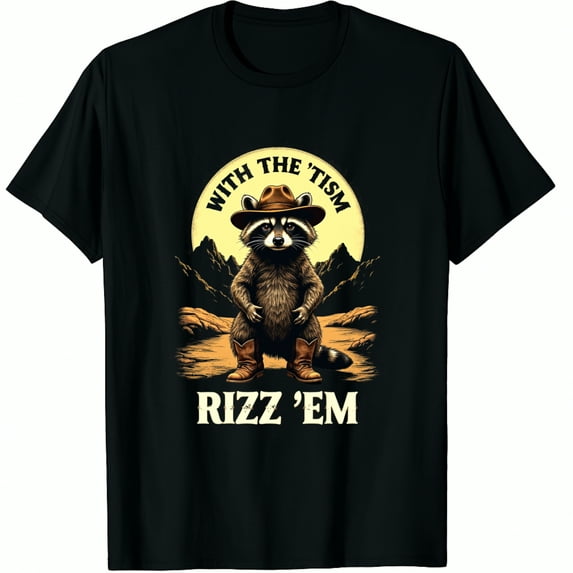 Rizz Em With The Tism Humor Autistic Meme Raccoon Cowboy Graphic Crew ...