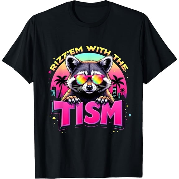 Rizz Em With The Tism Premium Funny Raccoon Meme Graphic T-Shirt