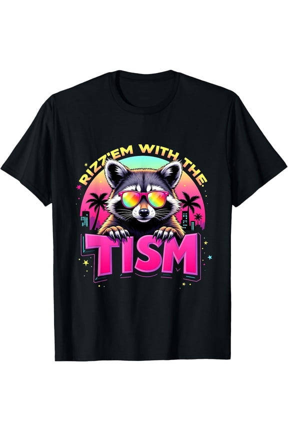 Rizz Em With The Tism Premium Funny Raccoon Meme Graphic T-Shirt