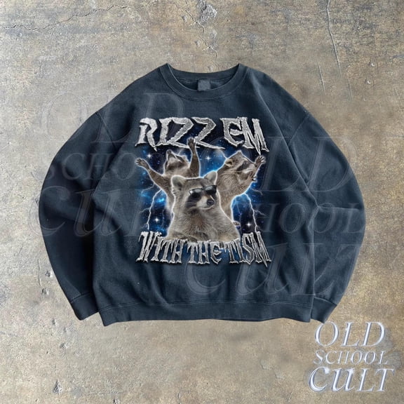 Rizz Em With The Tism Raccoon Graphic T-Shirt, Retro 90s Raccoon Rizz Graphic T-Shirt, Aut