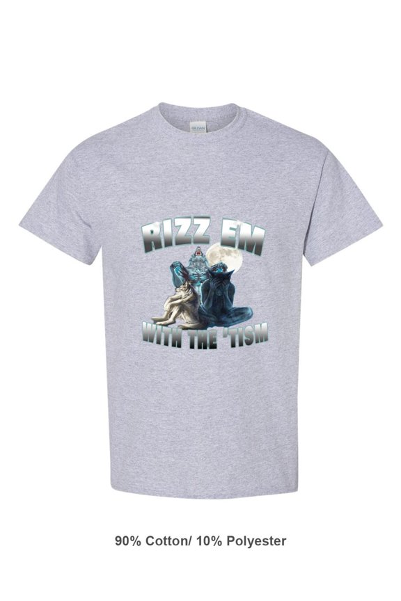 Rizz Em With The Tism T-Shirt Wolf Meme Retro Sigma Autism Style, for men & women, up to size 5XL