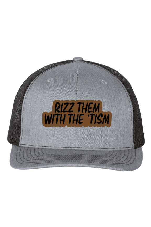 Rizz Them with the 'Tism Hat, Autism Awareness Cap, Richardson Vegan Leather Patch Hat, Heather Grey/Black