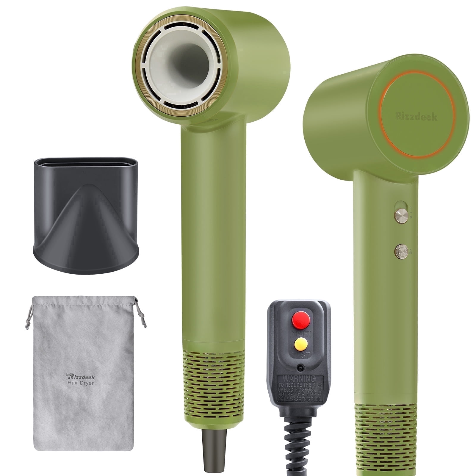 Green Ionic High Speed Hair Dryer,110000 RPM Brushless Motor, 500M Negative Ions, Low Noise Lightweight Blow Dryer with Thermo-Control,Magnetic Nozzle