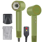 Green Ionic High Speed Hair Dryer, 500M Negative Ions, Low Noise Lightweight Blow Dryer with Thermo-Control & Magnetic Nozzle
