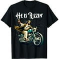 thumbnail image 1 of Rizzen Funny Rizz He is Rizzin Jesus Riding Motorcycle T-Shirt, 1 of 5