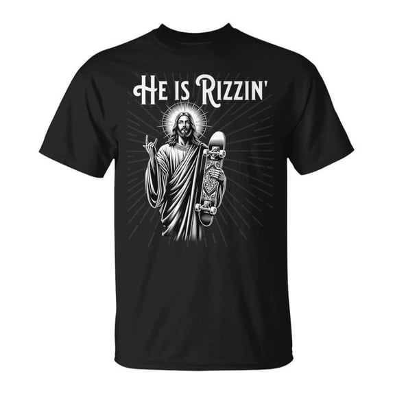 Rizzen Rocker He Is Rizzin Jesus Riding Skateboard TShirt