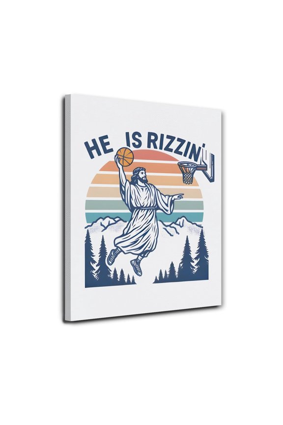 He is Rizzin Funny Basketball Jesus Canvas poster Wall Art Jesus Wall Decor, Christian Room Decor, Christian Easter Poster Prints for for Home Living Room Church Wall