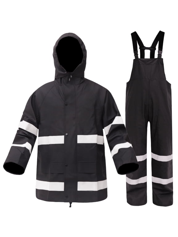 Rain Suits for Men Women Waterproof Heavy Duty Rain Gear Hi-Vis Rain Jacket & Pants for Fishing(Black/Hi-Vis,L)