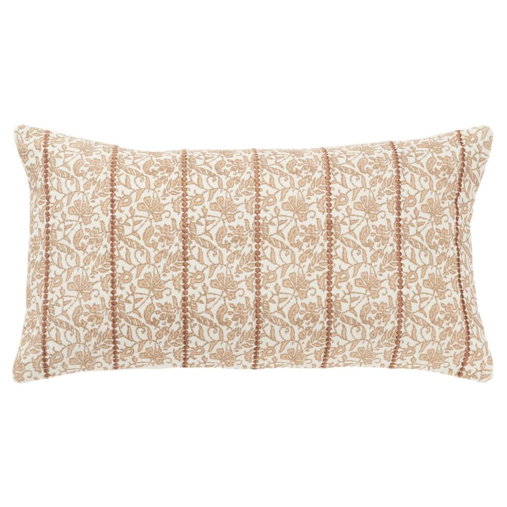 Camel Embroidered Botanical Cotton Throw Pillow 14"x26"
