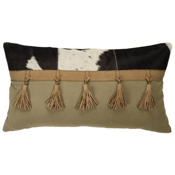 Rizzy Home 14" x 26" Hair on Hide Down Pillow with Cotton/Leather Cover-Brown