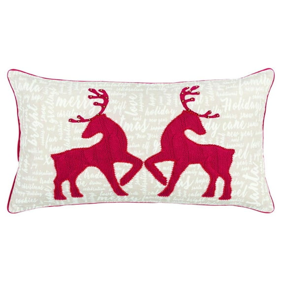 Rizzy Home 14" x 26" Natural Cotton Duck Deer Pillow Cover in Red