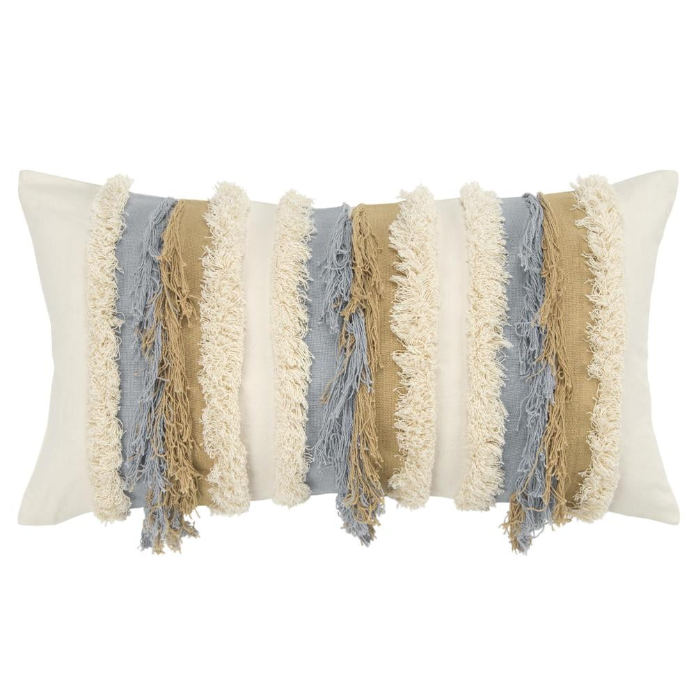 Small Multicolor Frayed Rectangular Bohemian Pillow