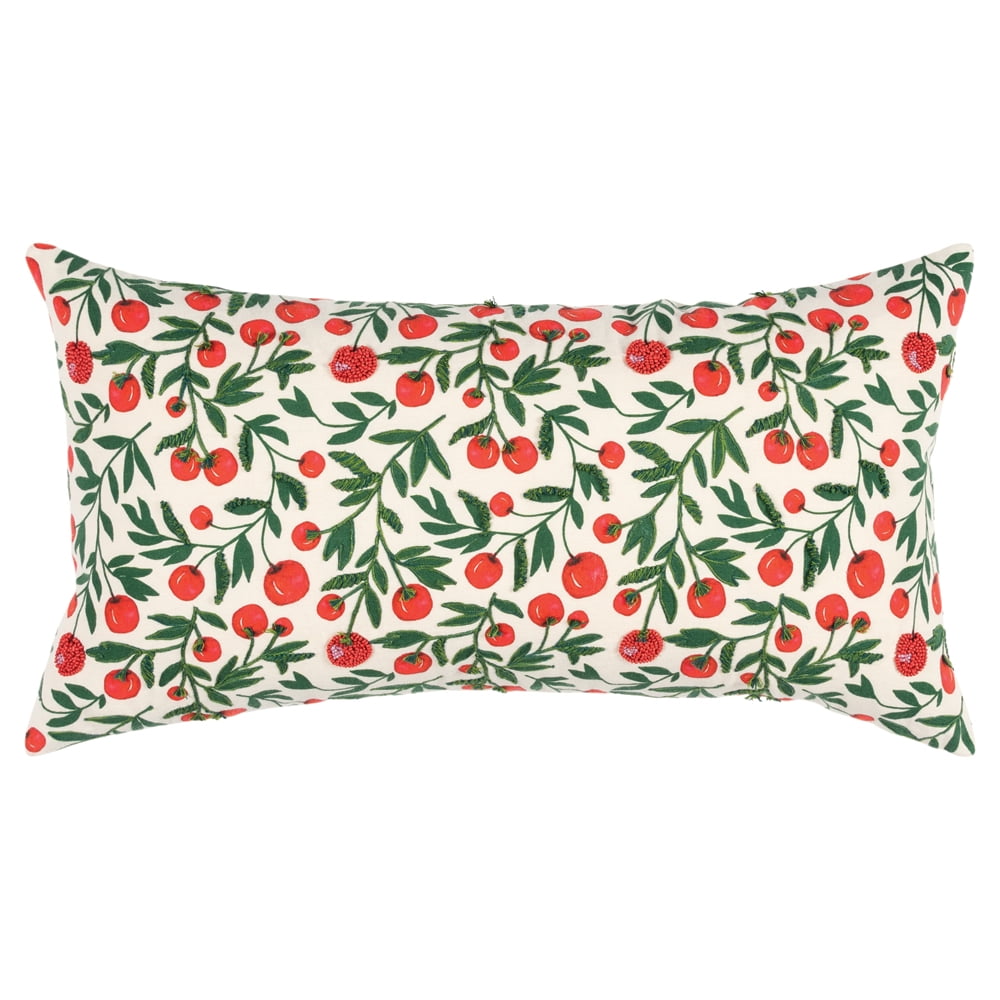 Embroidered Cotton Duck Botanical Accent Pillow 14" x 26"
