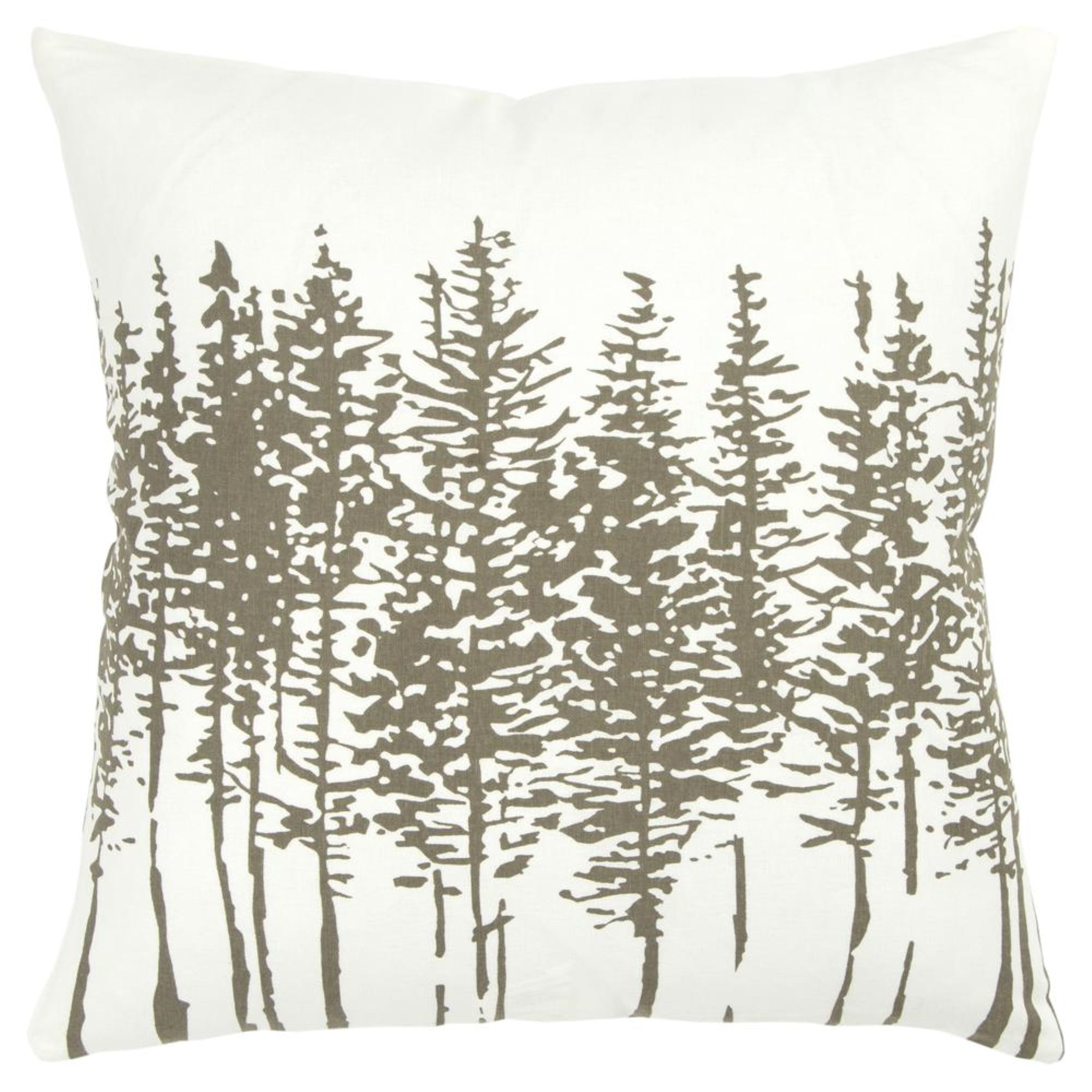 Ivory and Gray Cotton Square Tree Print Pillow