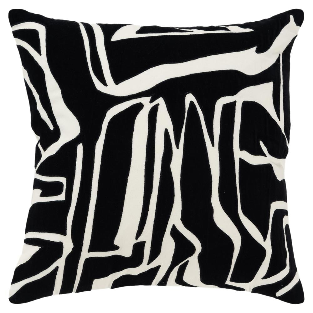 Black and Ivory Cotton Embroidered Accent Pillow 17" x 17"