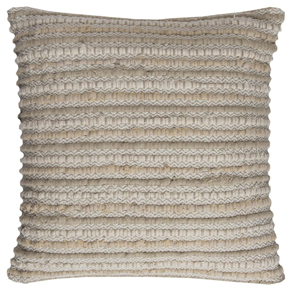 Cozy Woven Stripe 20" Square Linen-Cotton Blend Pillow in Natural