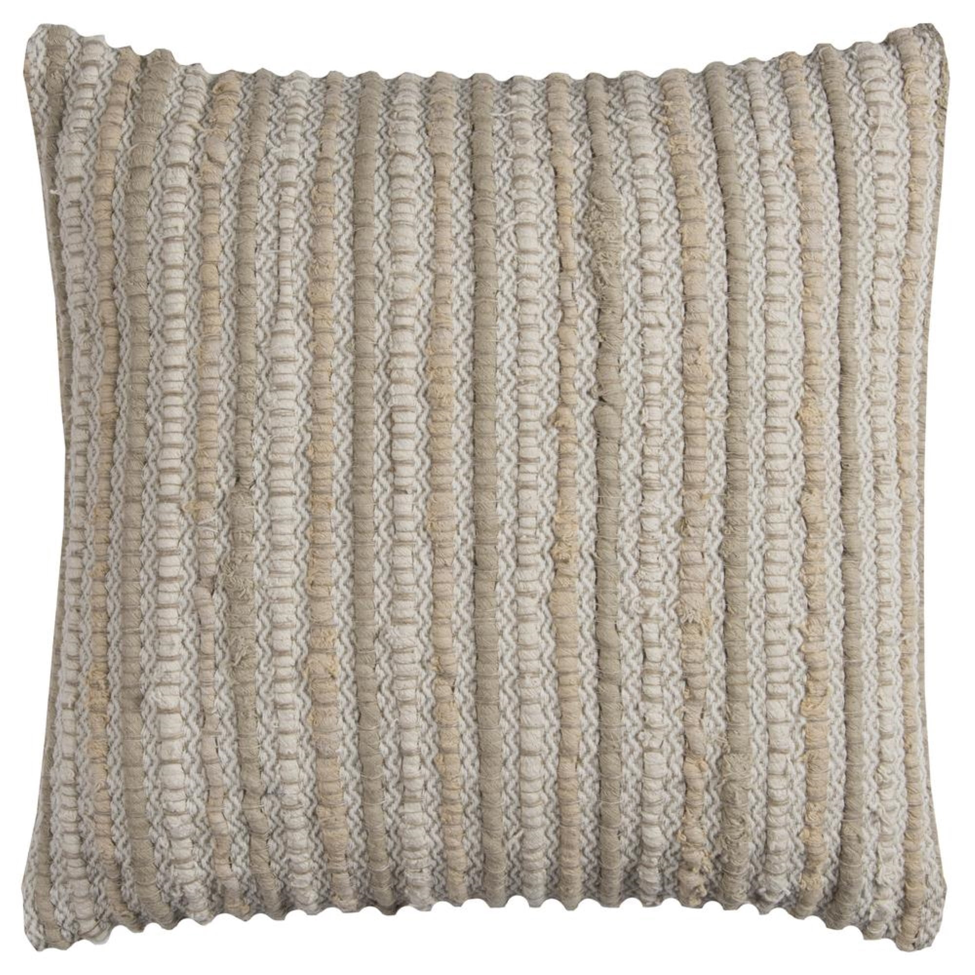 Cozy Woven Stripe 20" Square Linen-Cotton Blend Pillow in Natural
