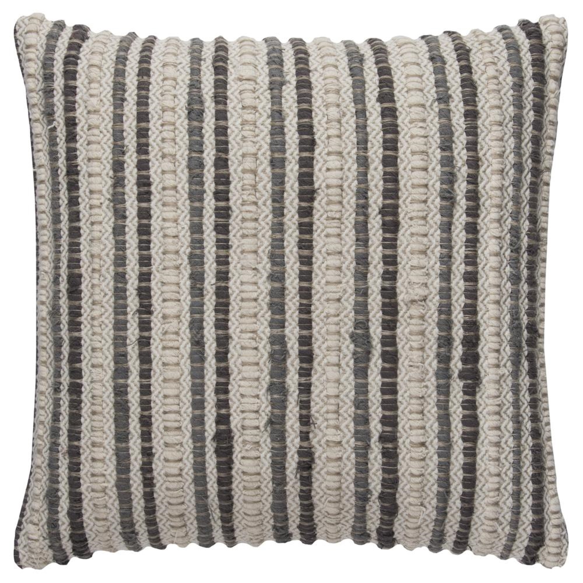 Gray and Natural Textured Cotton Linen Square Pillow