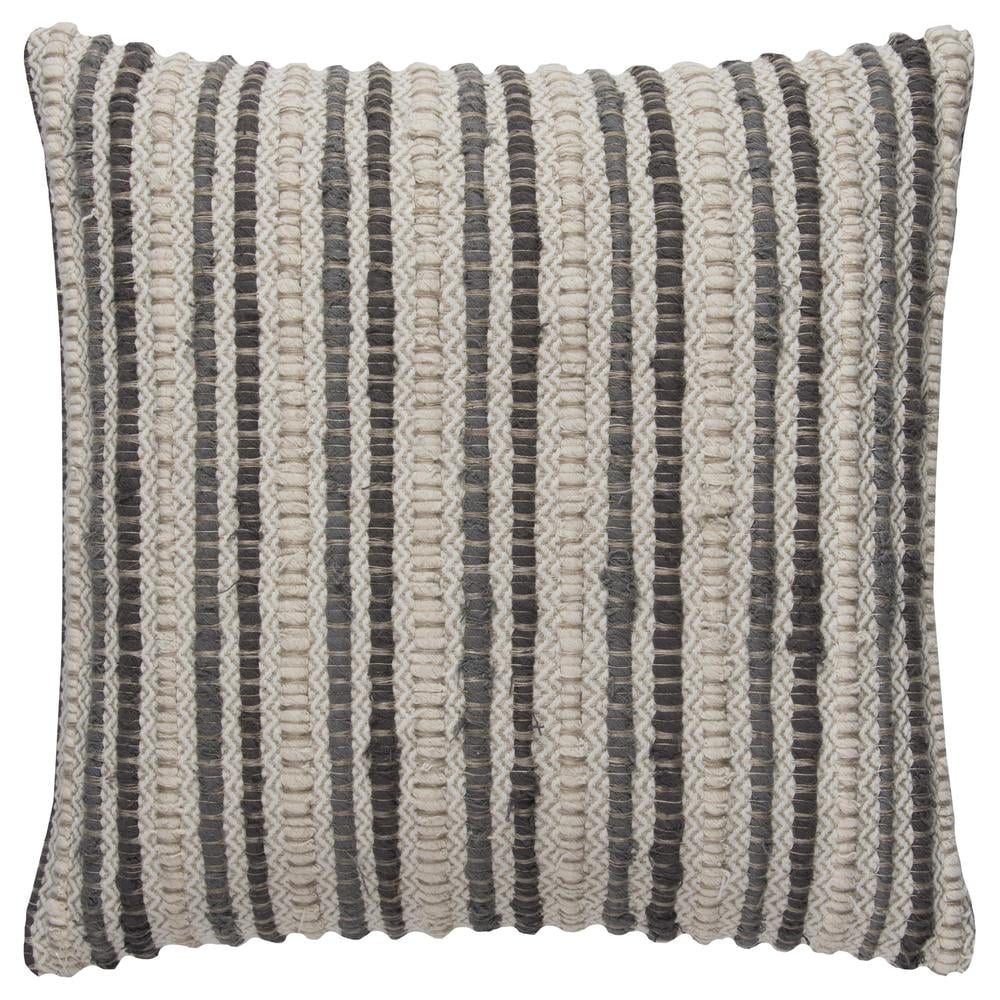 Gray and Natural Textured Cotton Linen Square Pillow
