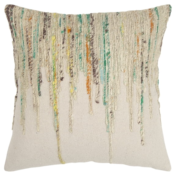 Rizzy Home Textural Stripes With Reclaimed Yarns Jute/Cotton Poly Filled Decorative Throw Pillow, 20"x20", Natural/Blue