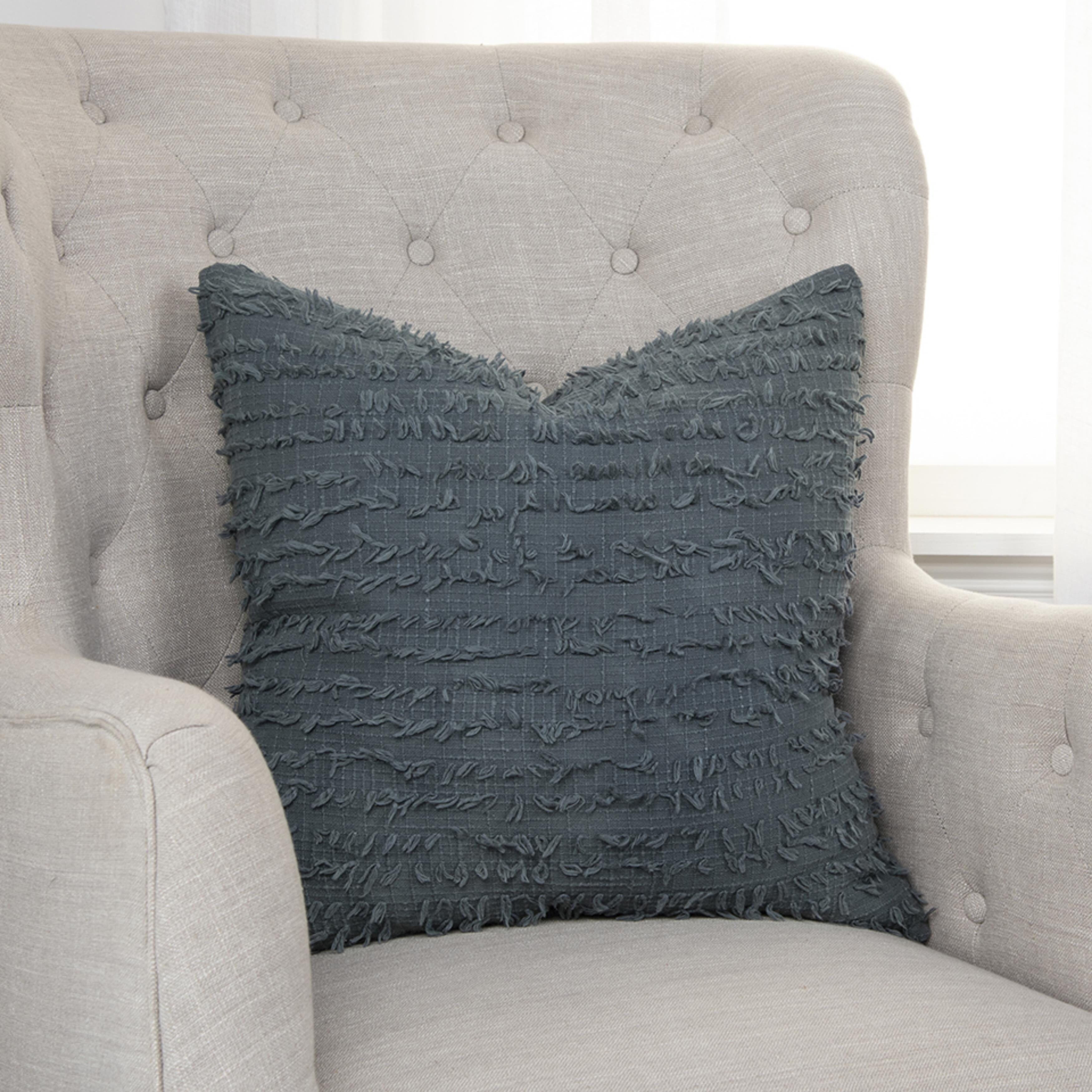 Gray 20'' Textured Cotton Pillow Cover with Tassels