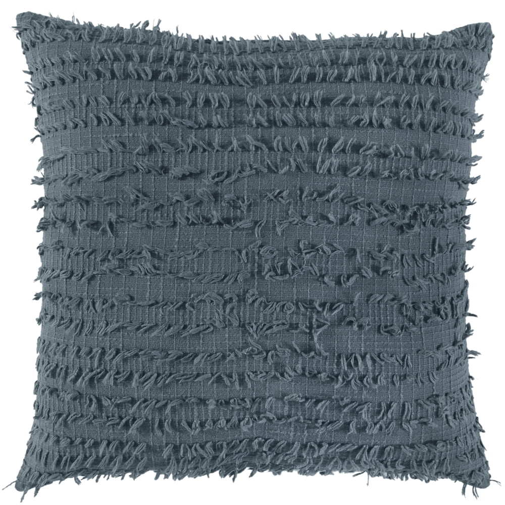 Gray 20'' Textured Cotton Pillow Cover with Tassels