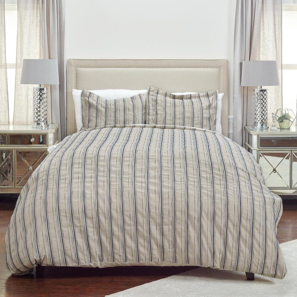 Rizzy Home 20x26 Standard Sham Navy Stripes Woven Linen Cotton Closure ...