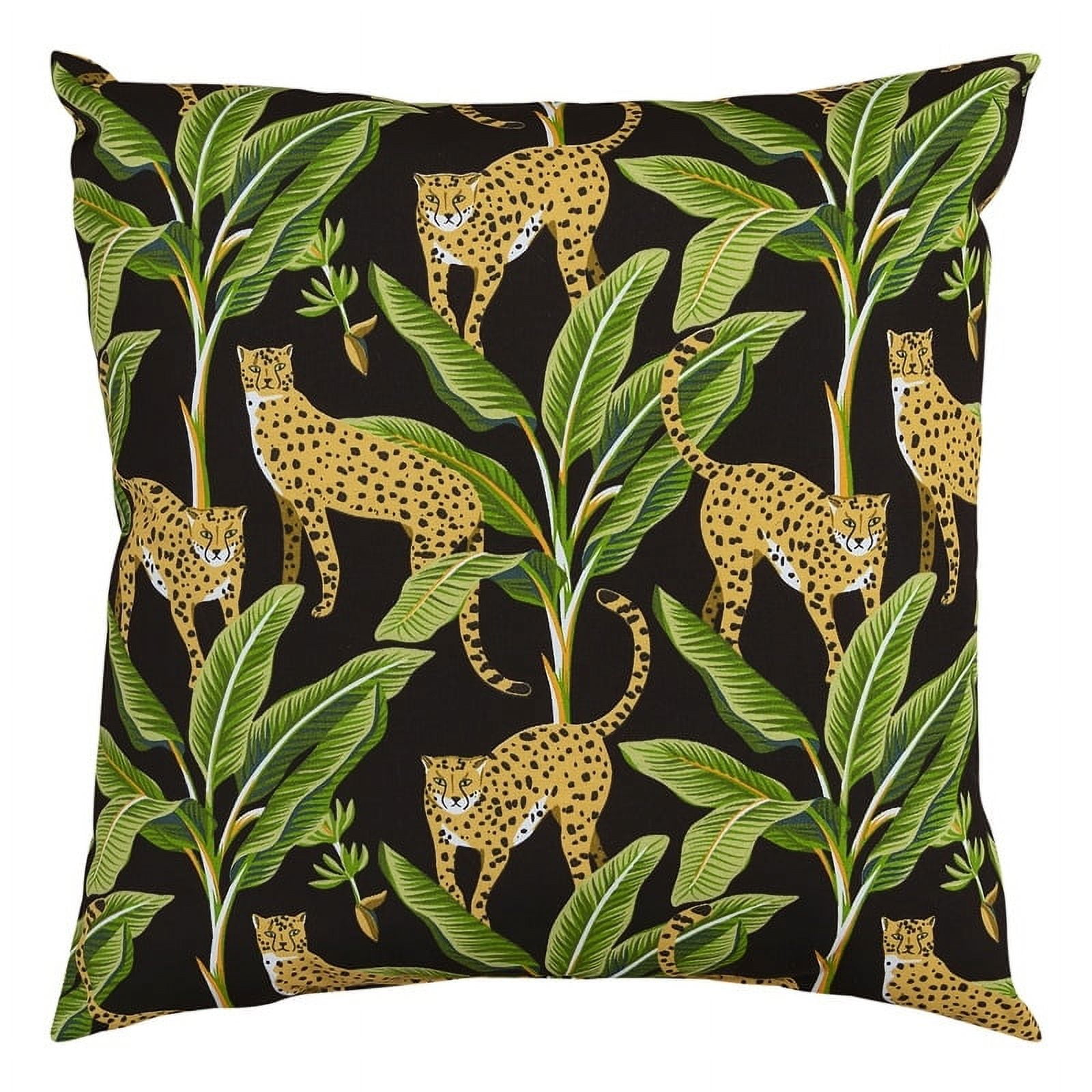 Black and Green Cheetah Print Square Outdoor Pillow