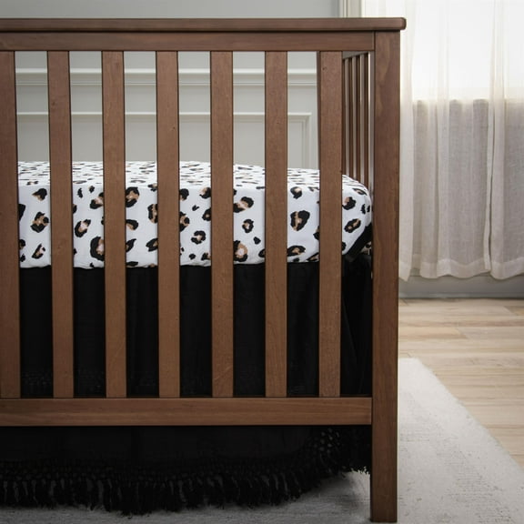 Rizzy Home 28" X 52" Ivory/Black Leopard Print Cotton Cribsheet